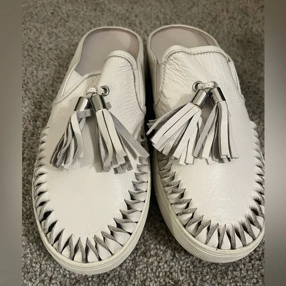 J SLIDES White Leather Tassel Slip-On Women's Sneaker Shoes - Picture 6 of 8